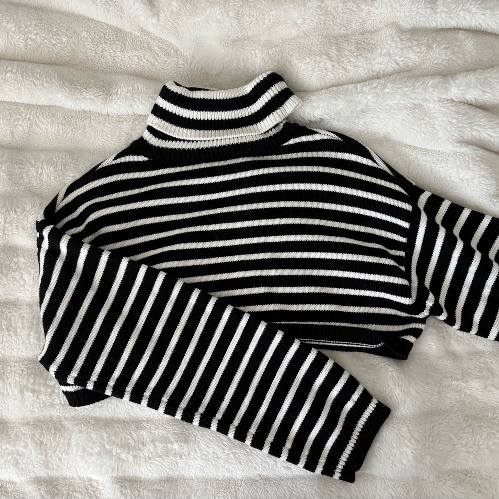 Striped Black and White Turtleneck Sweater